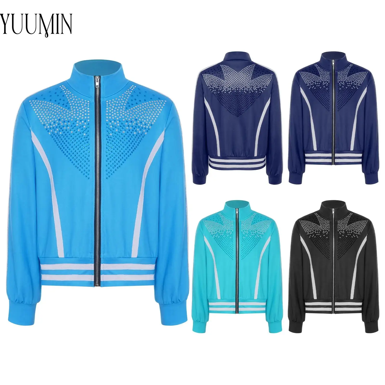 الأطفال الأولاد طويلة الأكمام الشكل التزلج على الجليد التزلج على الجليد زي لامعة الراين جاكيت زيبرا أعلى لأداء الممارسة