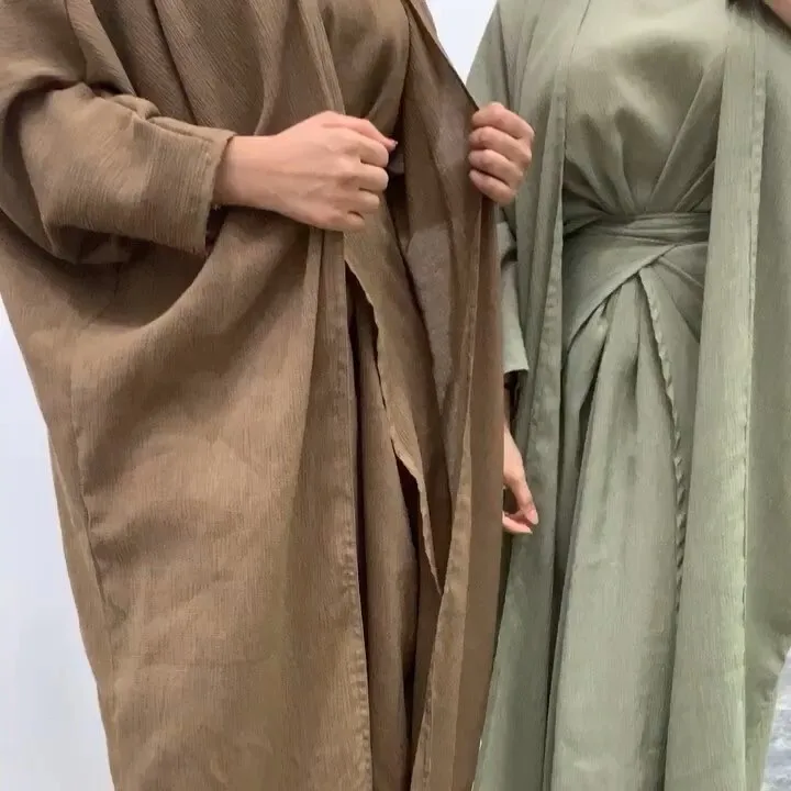 

Muslim Women's Smock Türkiye Cardigan Gown Solid Color Three Piece Suit Muslim Abaya Abaya Ramadan Dubai Luxury Islam Elegant