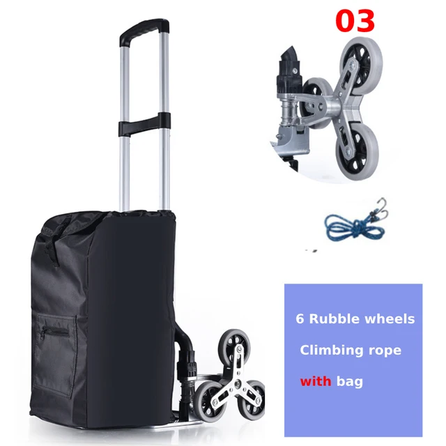 150KG with  6 Crystal Wheels All Terrain Stair Climbing Cart Hand Truck with Bungee Cord Folding Trolley for Upstairs Cargo