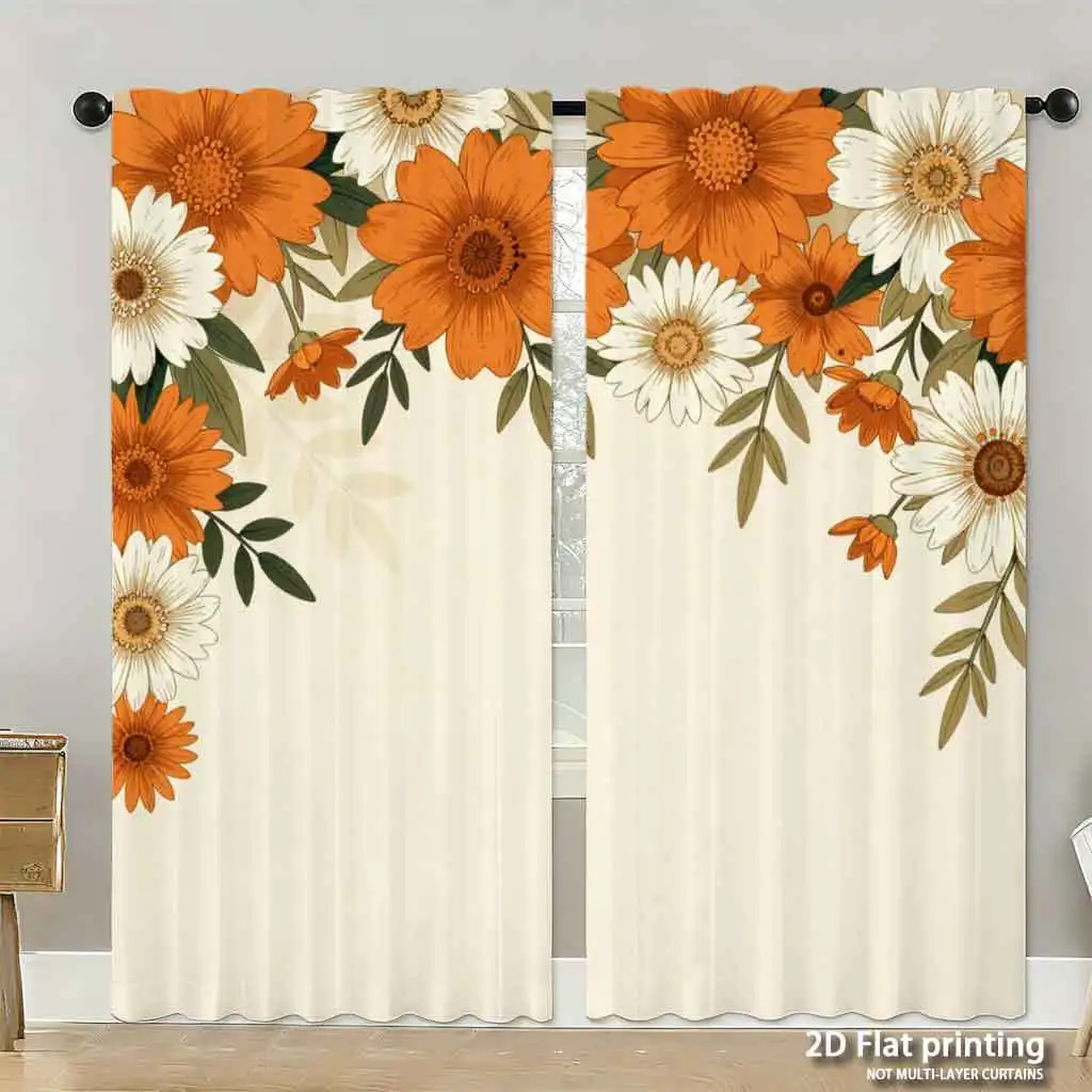 

Decorative Orange Floral Print Curtains Boho Botanical Summer Window Curtains for Living Room Home Decoration Nursery Accent