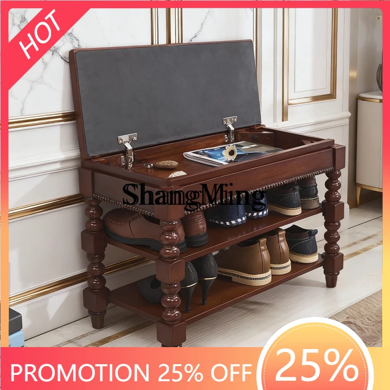 SM wood shoe changing stool household shoe cabinet shoe rack door multi-functional bench modern and simple