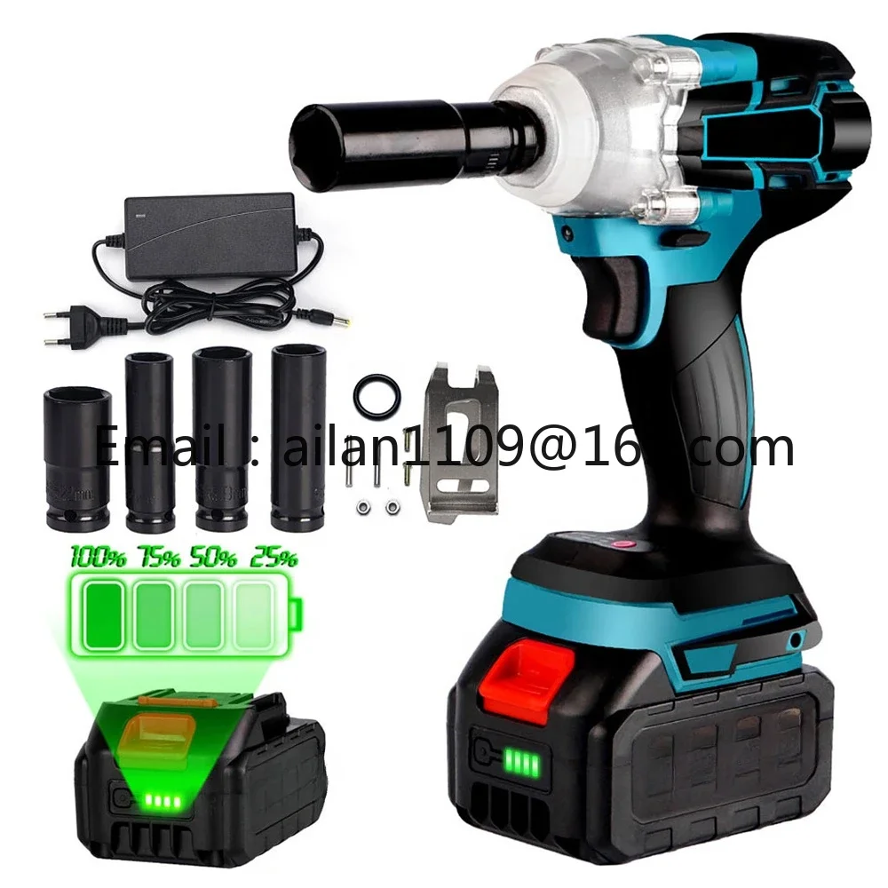 Brushless Cordless Electric Impact Wrench 1/2 Inch Multifunctional Power Tools Compatible 18V Battery