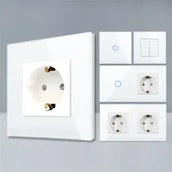 Bingoelec-Interruptor táctil de luz blanca y enchufe de pared con Panel de cristal, mejora del hogar interruptor de pared