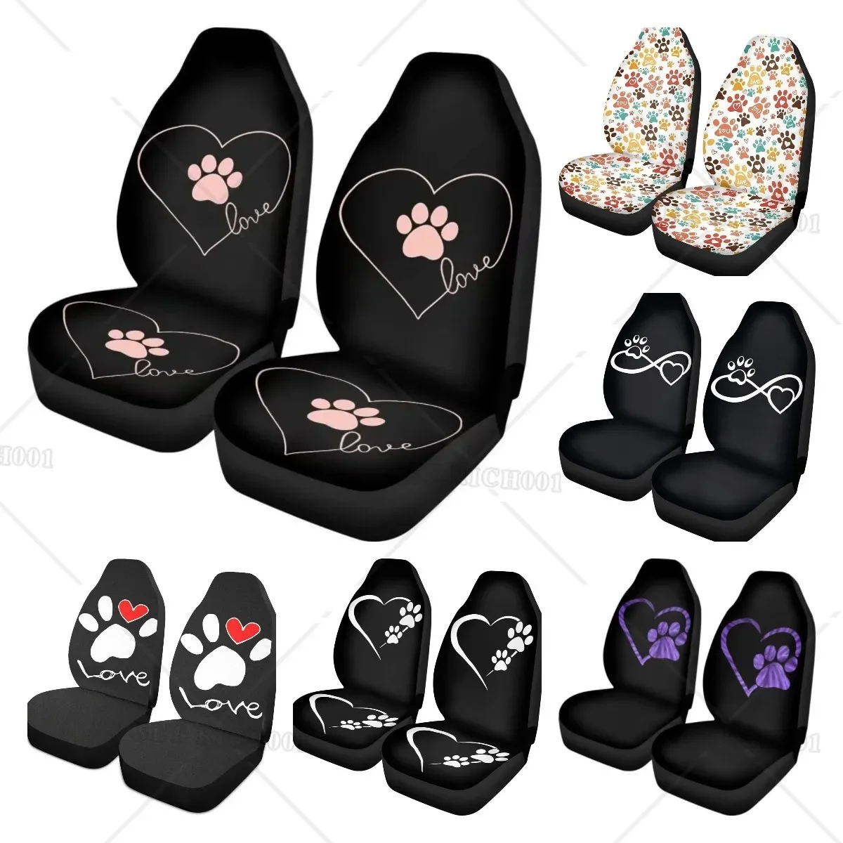 

Fundas protectoras para asientos coche, Juego 2 piezas, para mujeres y niñas, con estampado pata perro, corazón amor, Rosa