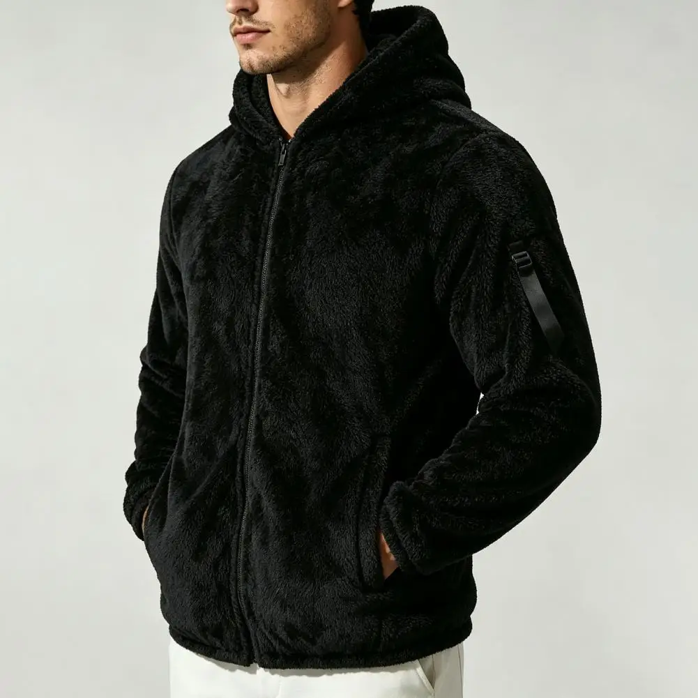 Breathable Winter Layering Piece Men's Hooded Fleece Coat Windproof Winter Jacket with Elastic Cuffs Front Pockets for Outdoor