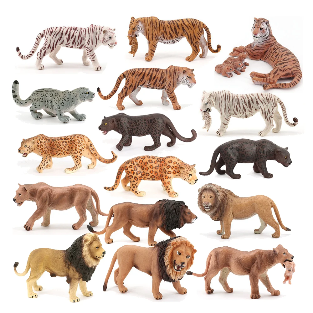 Wild Animals Savage Cheetah Leopard Jaguar Panther Tiger Lioness Lion toy Animal figurines Action Figure Children Toy Kids Gifts