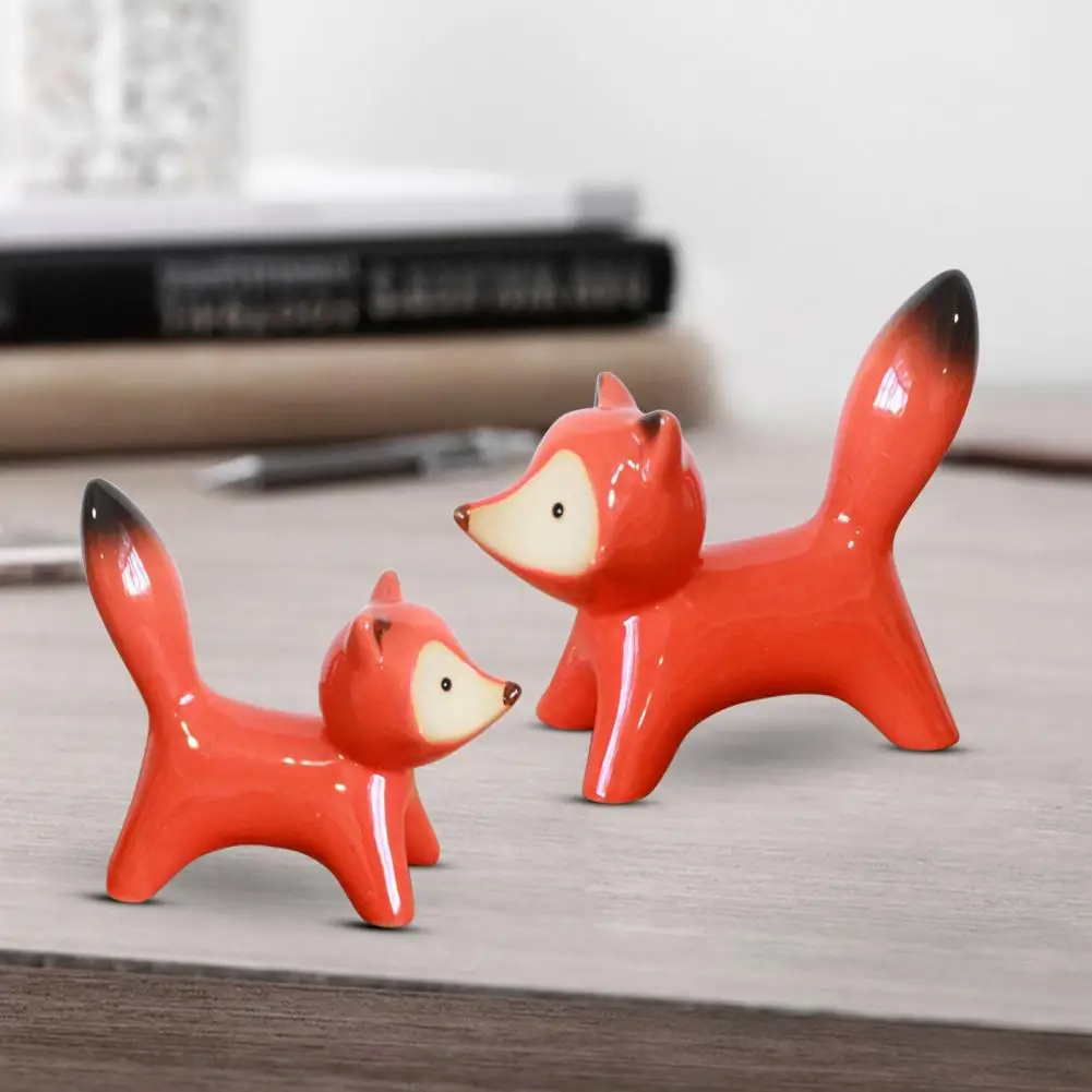 2Pcs Fox Ornament Decorative Nordic Style Underglaze Red Fox Figurine Distinctive Clear Lines Wisdom Fox Crafts Home Decor