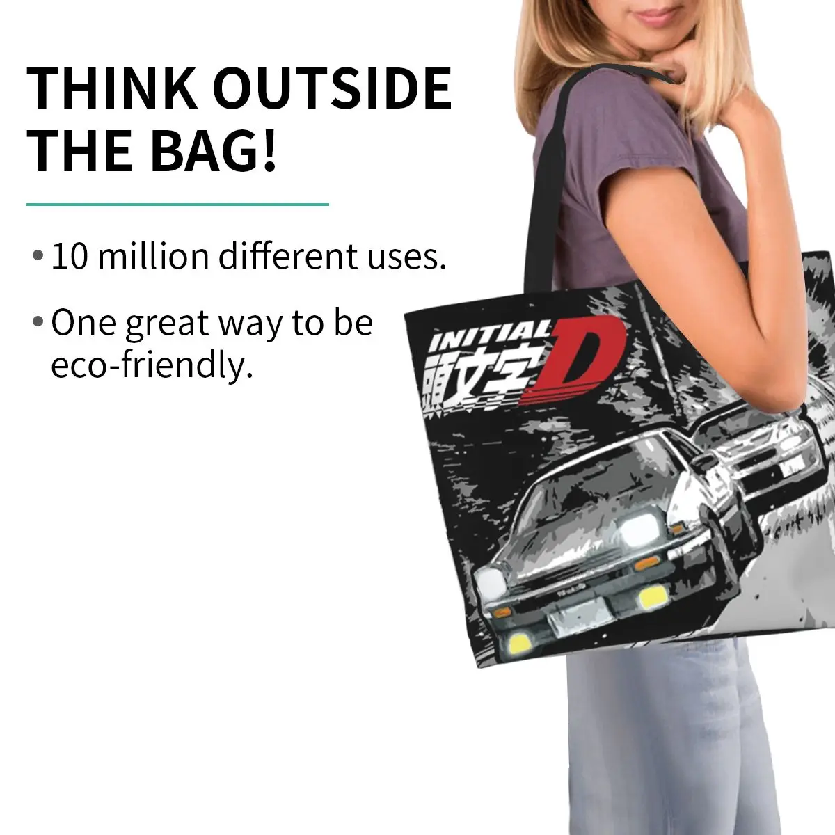 Initial D Mountain Drift Racing AE86 Shopping Tote Bag Canvas Large Capacity Shoulder Bags Shopper Grocery Handbag for Women
