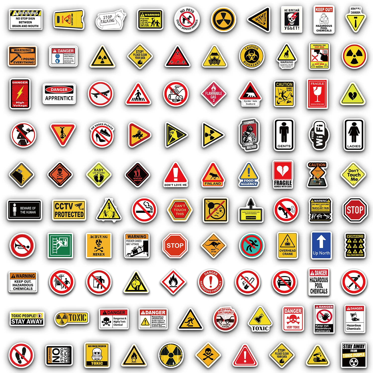 10/50/100PCS Warning Pattern Sign Stickers Pack DIY Skateboard Motorcycle Suitcase Stationery Decals Decor Phone Laptop Toys