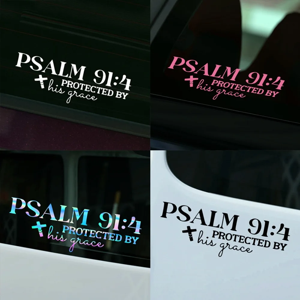 PSALM 91:4 Protected By His Grace Vinyl Sticker, Religious Bible Verse Decal for Car Truck Laptop Water Bottle Motorcycle Helmet