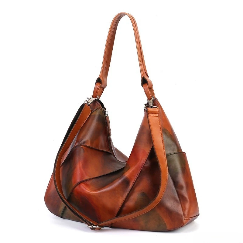 Vintage Large Work Tote Bag for Women Genuine Leather Full Grain Leather Adjustable Crossbody Strap Multiple Pockets Luxury
