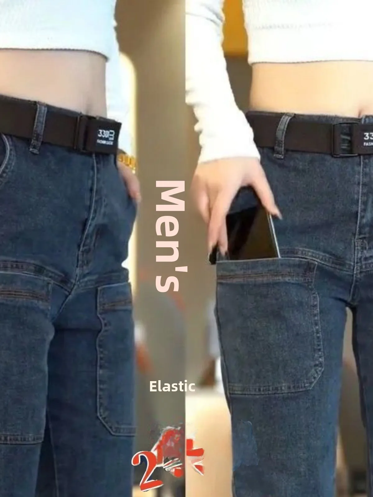 

Мужские прямые джинсы Six kets, повседневные рабочие брюки, износостойкие сезонные эластичные джинсы с несколькими карманами на весну и осень