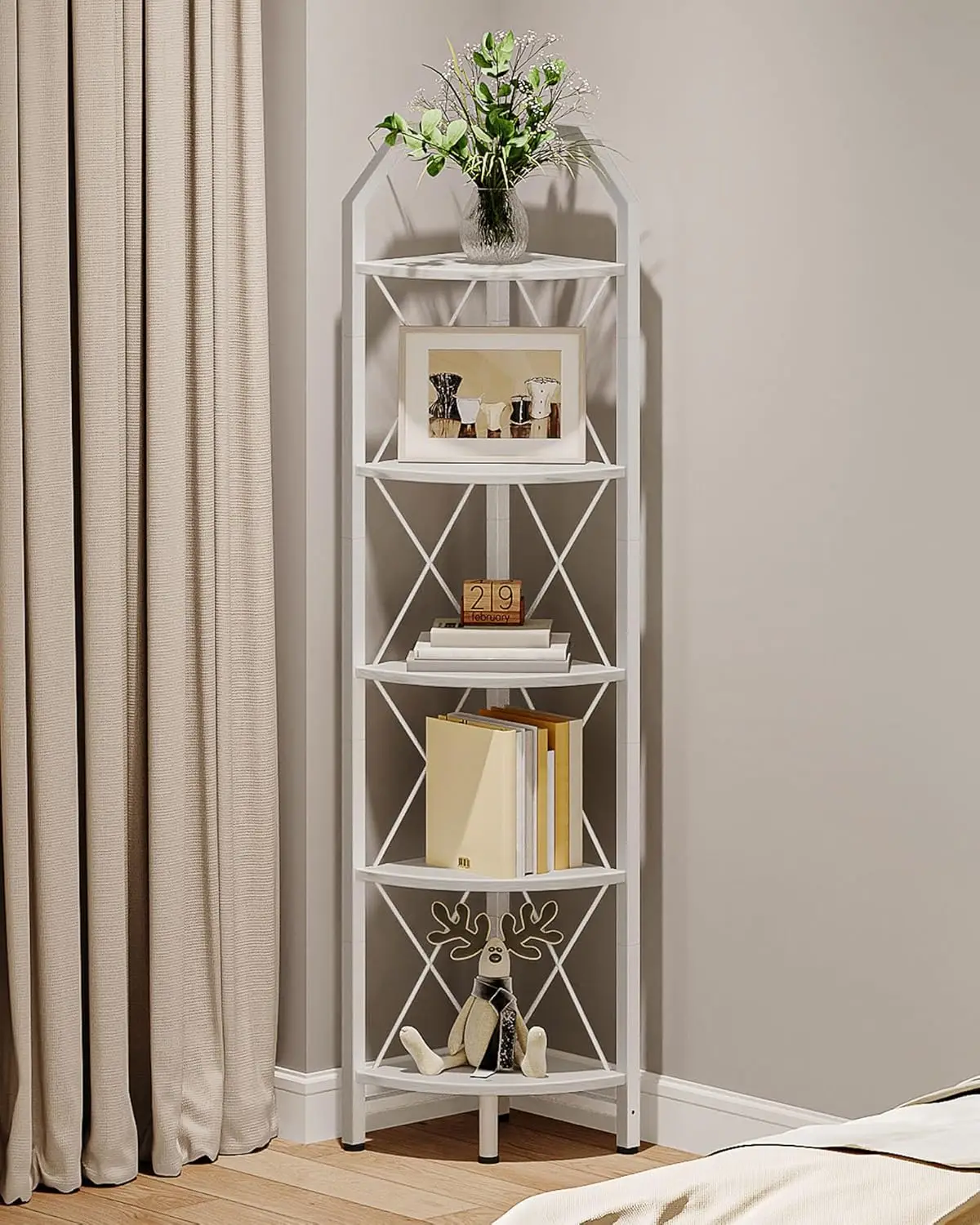 

Corner Shelf Industrial Corner Bookshelf 59.4" Storage Stand Plant Stand Display Shelf Corner Bookcase for Living Room