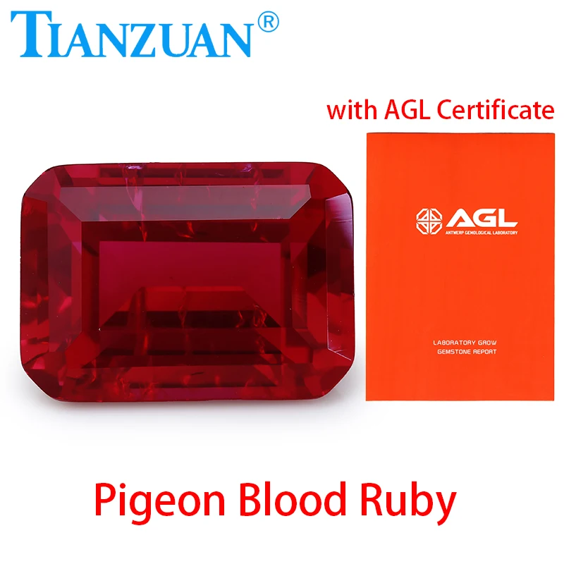 

Прямоугольная форма, выращенный в лаборатории рубиновый голубь, кровь, рубин, изумрудная огранка, трещины и инверторы, свободный камень с сертификатом AGL