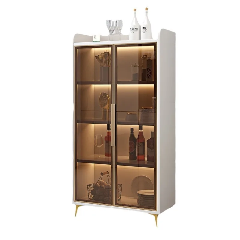 

Internet celebrity glass door dining side cabinet living room wall storage tea and wine cabinet kitchen storage bowl light