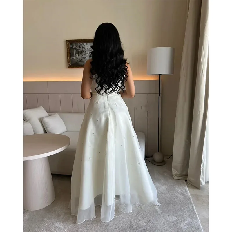 Elegant A-line Strapless Evening Gown Sequins Beaded Floor-Length Modern Style Formal Evening Dresses Customize Prom Party Dress