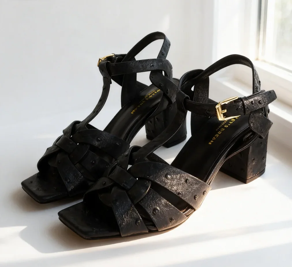 Sandales d'été pour femmes, 7CM, cuir véritable, bout ouvert, talons hauts, extérieur, luxueux, talon moyen, boucle, banquet, fête, 35-43