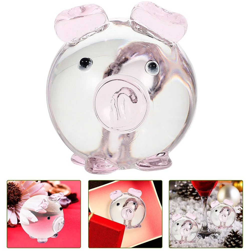 

2Pcs Crystal Glass Pig Statue Fine Workmanship Safe Material Tabletop Home Decor Crystal Glass Pig Home Decor Photo Prop