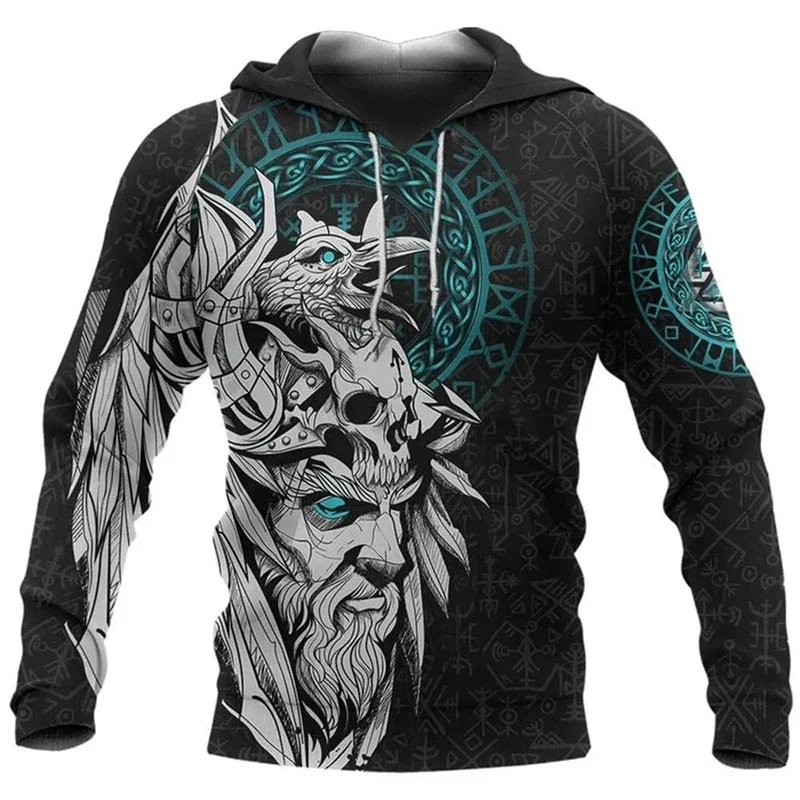 2024 New Hoodie 3d Viking Harajuku Print Pullover Men's Hooded Sweatshirt Oversized Vintage Male Clothing Fall Long Sleeve