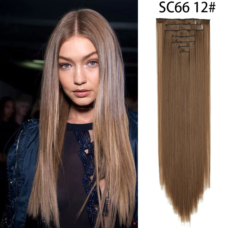 European and American Clip Hair 7-piece Wig Female Hair Patch High Temperature Silk Long Straight Hair 7-piece Set