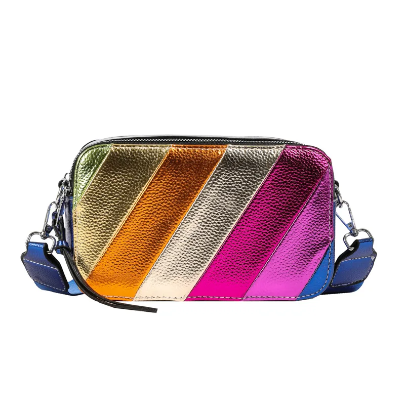 

Fashionable Design Colorful Metallic PU Vegan Leather Camera Bag Women's Portable Square Cross body Shoulder Handbag Daily
