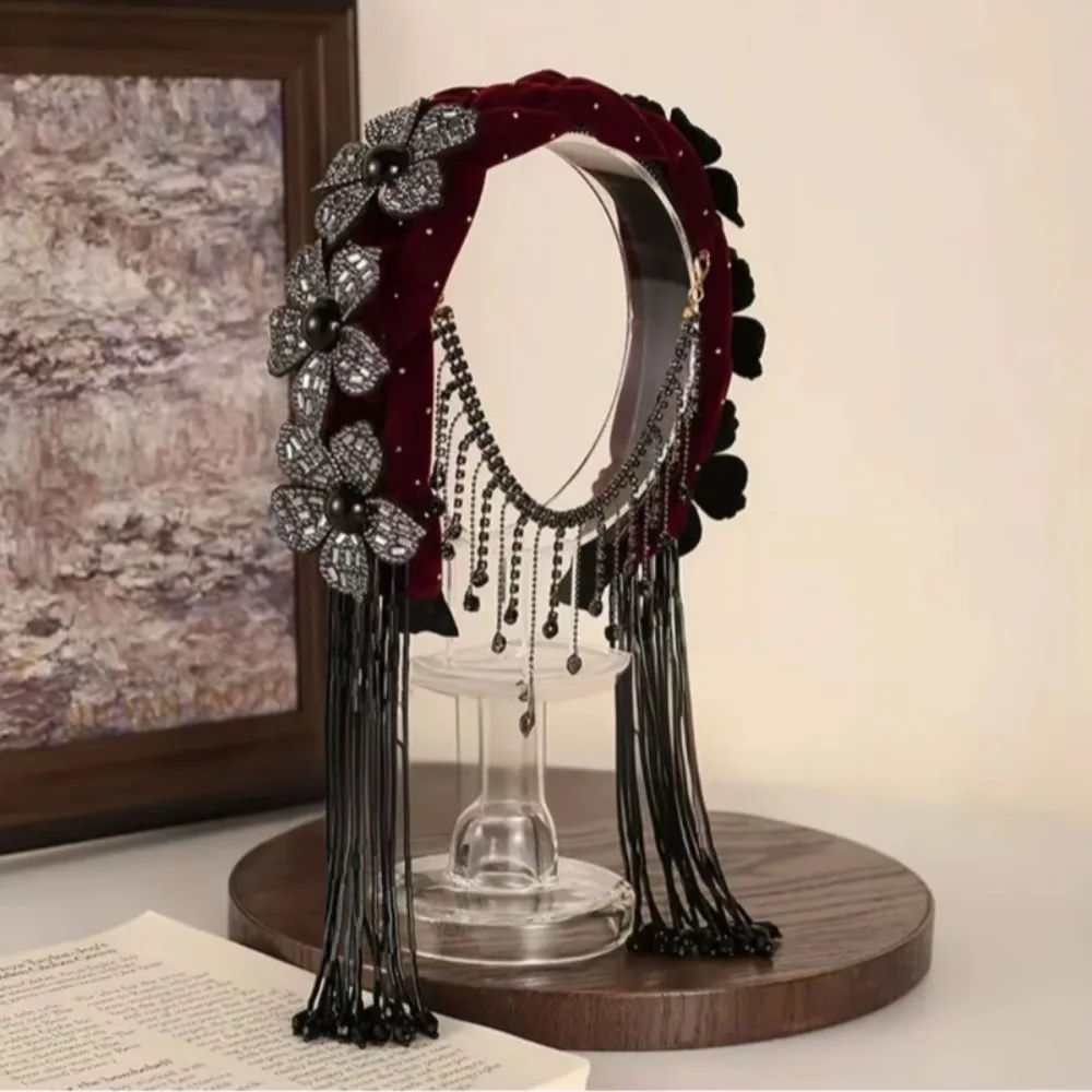 

Headwear Korean Style Braid Flower Hair Hoop Exquisite Rhinestone Wide Hair Band Sweet Shiny Elegant Headband Women Accessories