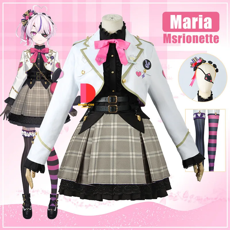 VTuber Maria Marionette Cosplay Costume with Wig Uniform Virtual YouTuber Socks Gloves Headband Eye Patch ILUNA Kyo Luca Selen