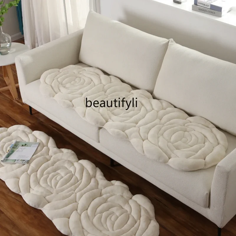 Rose-Shaped Plush Cushion Thickened Non-Slip Single Double Three-Seat Sofa Strip Seat Seat Cushion