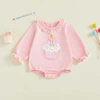 Citgeett Spring Infant Baby Girl Birthday Bodysuit Loose Fit Embroidered Neck Long Sleeve Jumpsuit Autumn Clothes 2