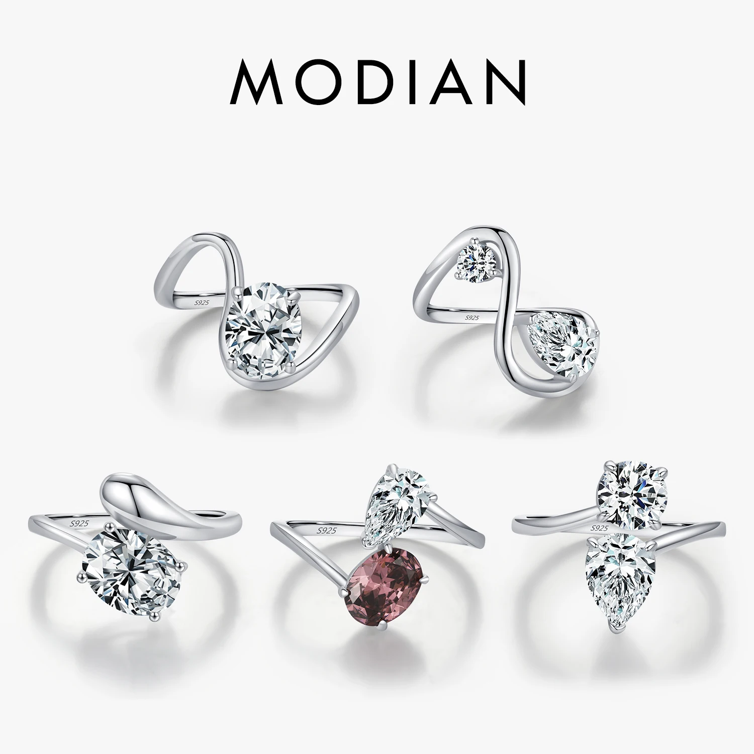 MODIAN Luxury Irregular Line Rings 925 Sterling Silver Snake Metal Dazzling Geometric CZ Finger Rings For Women Fine Jewelry