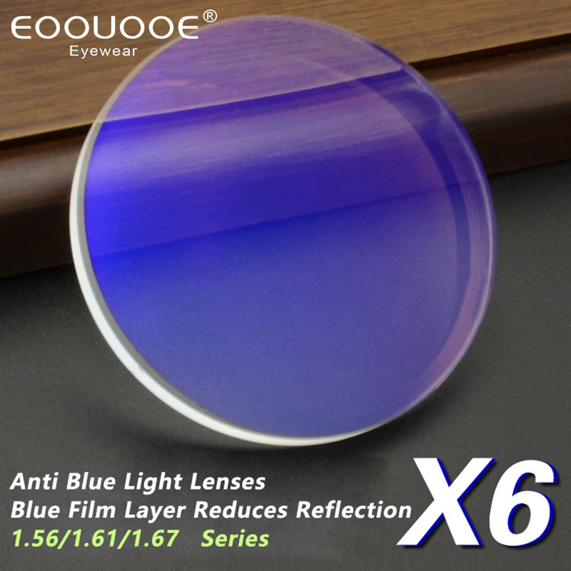 

1.56/1.61／1.67 CR-39 Myopia Astigmatism Lens Anti Blue Light Blocking Lens Blue Film Layer