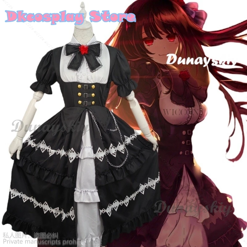 Anime Tokisaki Kurumi Nightmare DATE A LIVE JK DAL Cosplay Costume Wig Ratatoskr Gothic Lolita Black Dress Halloween Party Suit