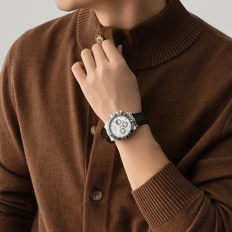 

New Trendy Wool Blended Cardigan Men 2025 Autumn Winter Mock Neck Thick Knit Coat Fashion Single Breasted Warm Sweater Cardigan