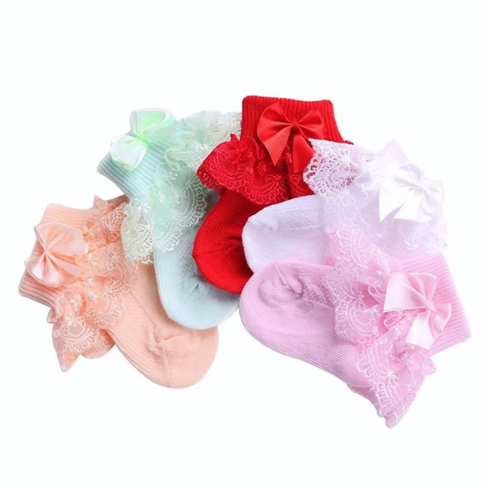 2 Pasang Kaus Kaki Bayi Desain Renda Simpul Pita Stoking Hangat Lembut Bersirkulasi Udara Balita Hijau Oranye Ukuran M 1-2 Tahun Kaus Kaki untuk Bayi