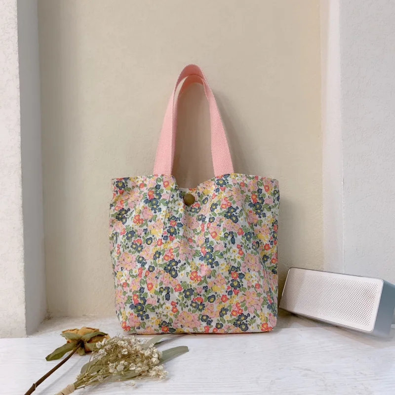 Female Handbag Cute Mini Floral Printing Canvas Travel Portable Shopper Storage Bags for Women Casual Tote Mini Lunch Bag