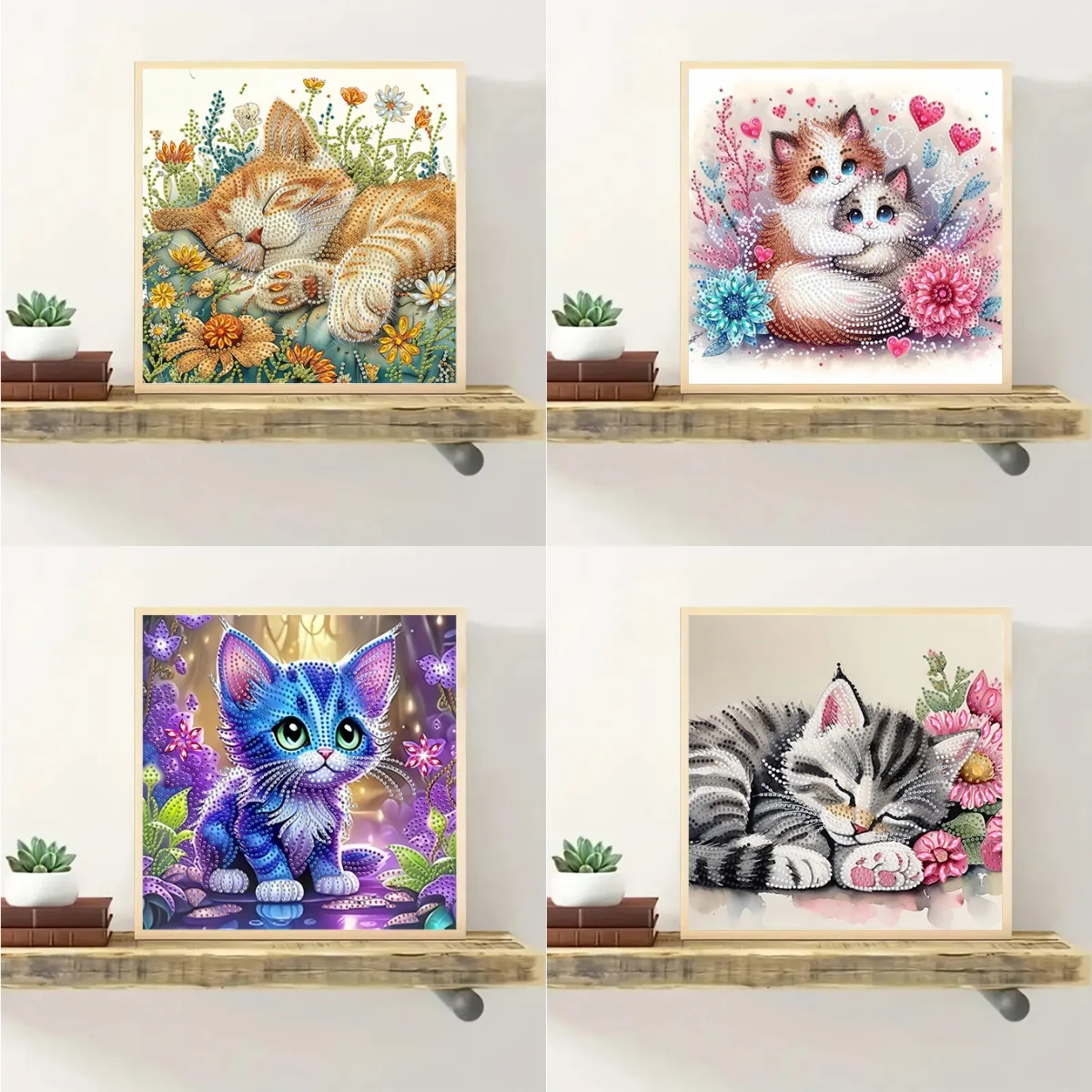 1 DIY frameless cat pattern irregular diamond painting set, suitable for living room wall art for interior decoration