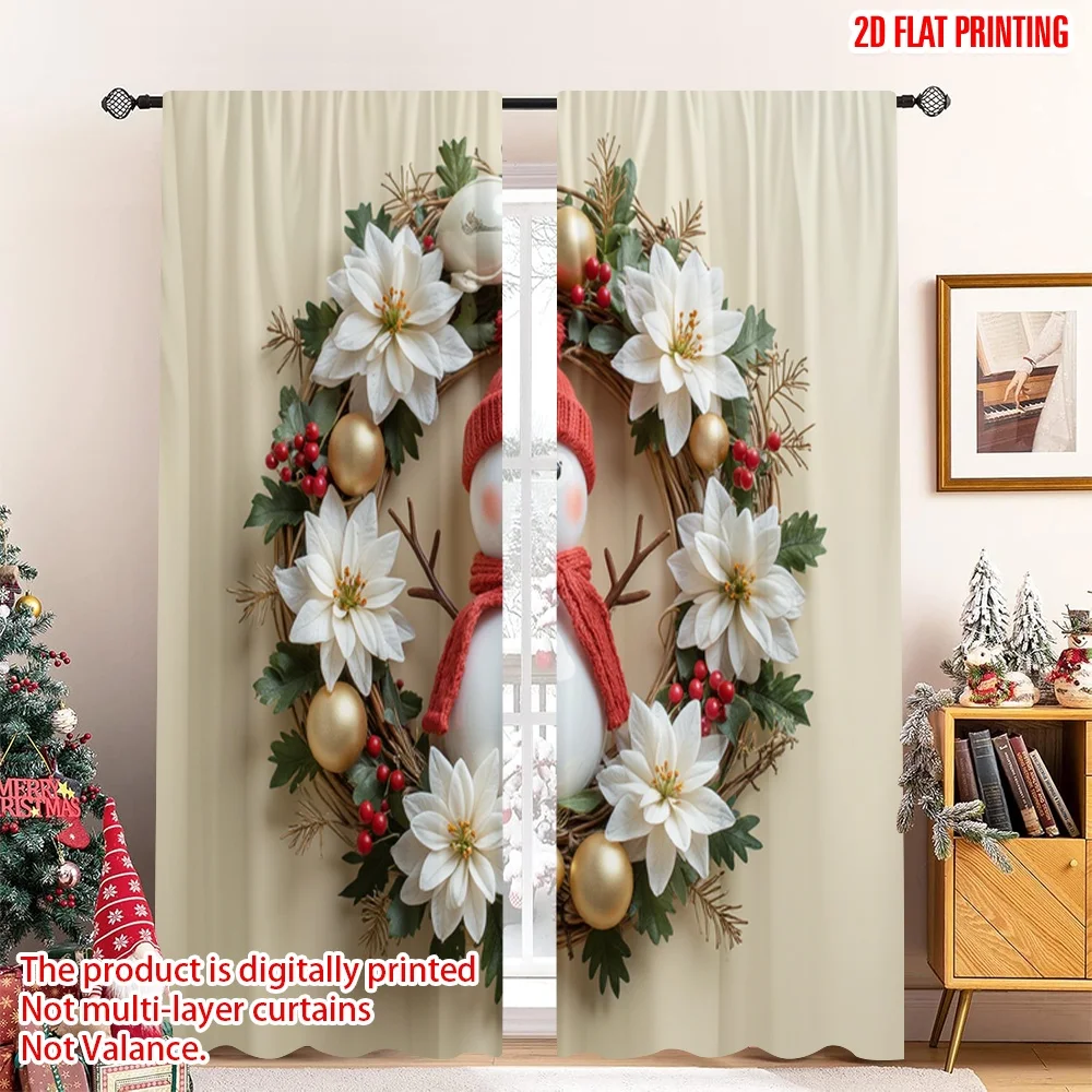 

2pcs 2D flat printing Merry Christmas Popular Window Drapes Snowman Christmas Winter Holiday Fabric Without Electricity Festive