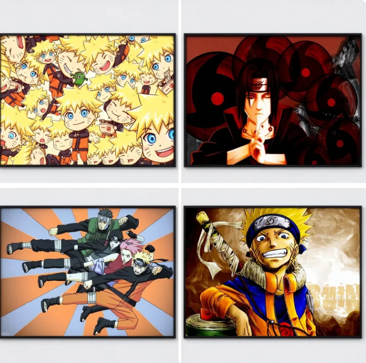 Anime Naruto Sasuke Kakashi Character Poster Dorm Internet Cafe Study Room Decor Canvas Painting Photo Frame Wall Mural