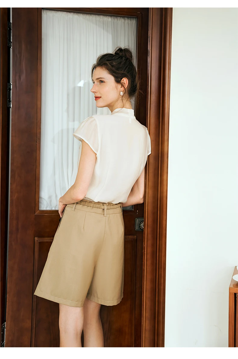 OLrain Romantic Women's Shirts Chiffon  2025 Lyocell Ribbon Puff Sleeve Single Breasted Commuting Elegant Blouse Lady O24XC92365