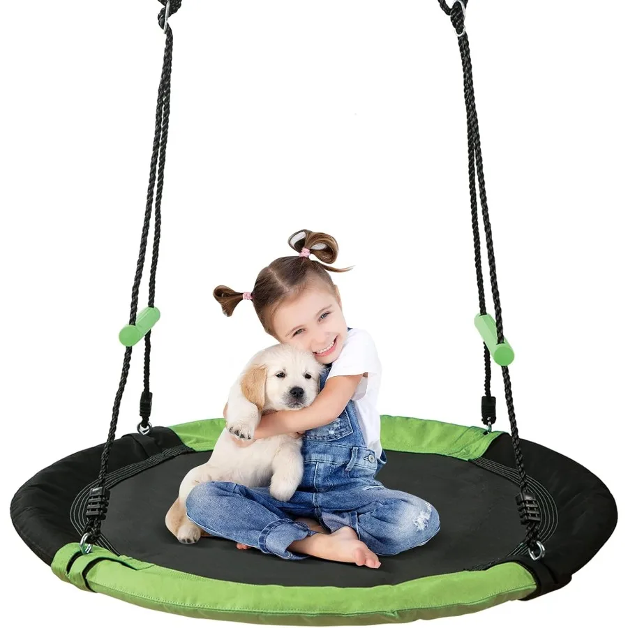 

40 inch Diameter Saucer Swing - 1 Inch Steel Frame 1MM Thick with Foam Pipe Cover Durable Oxford PP Mat Black Light Green