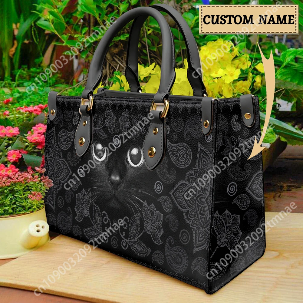 Magical Witchcraft Black Cat Tote Bags for Women Custom Luxury Design Handbags Brand Crossbody Bag Female Bolsas Para Mujeres