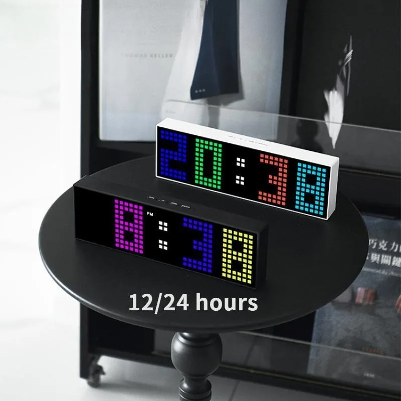 USB Powered RGB Digital Wall Clock Voice Control Date Snooze Table Clock 2 Alarms Timing Countdown 12/24H Electronic LED Clock