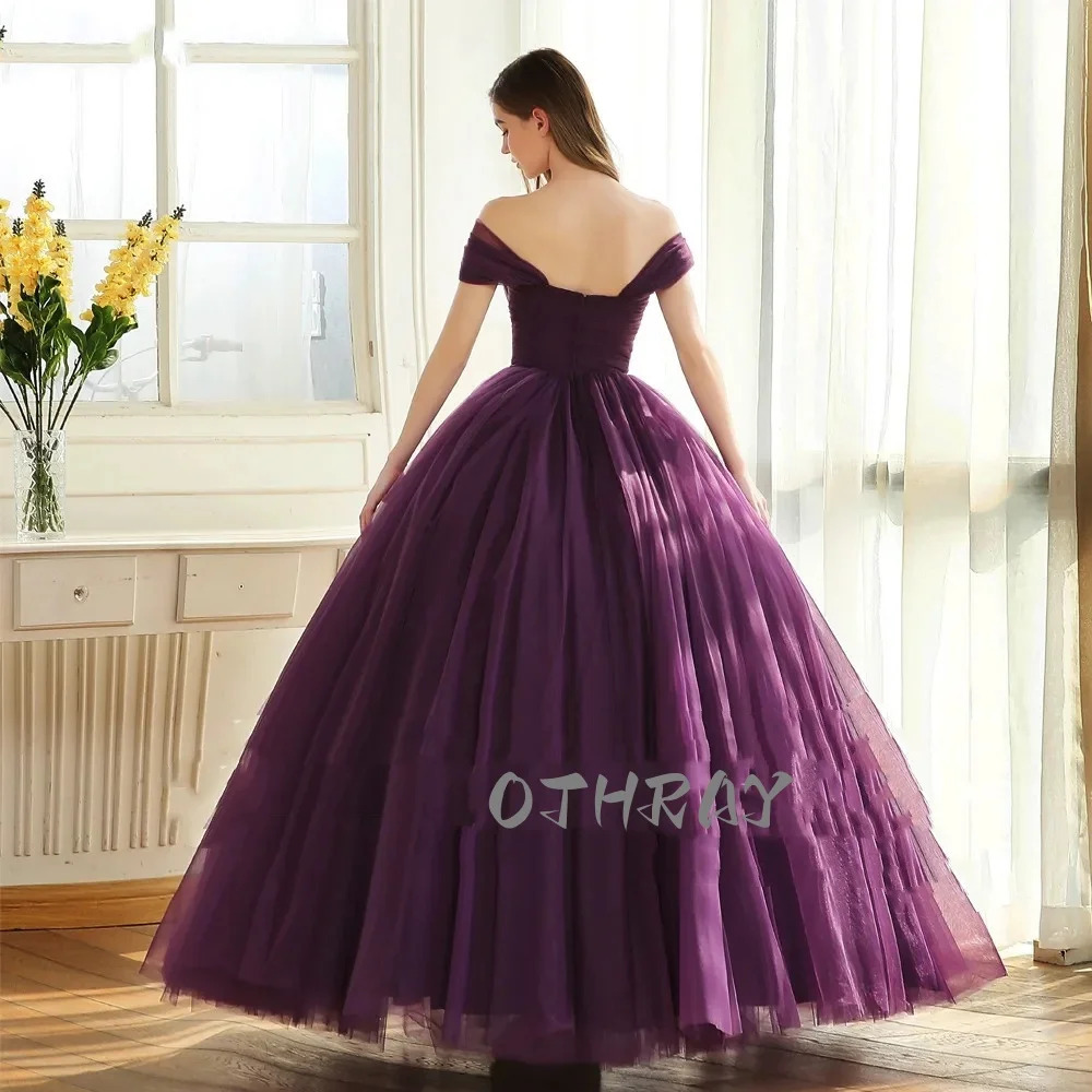 Off The Shoulder Ball Gown Long Evening Dress Party Elegant Robe De Soiree Purple Princess Prom Dresses Sleeveless