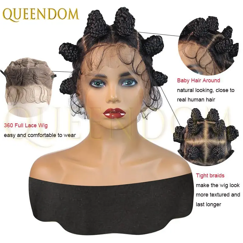 Peruca trançada de nós synthétiques africanos 360, renda frontal completa, caixa jumbo, trança de cornrow para mulheres negras, faux locs, fácil de usar