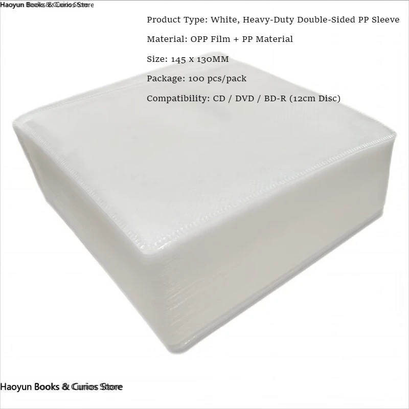 حقيبة بأكمام CD، واقي تخزين PP CD/DVD عالي التحمل باللون الأبيض البلوري مزدوج الجوانب (12 سم، 50-100 قطعة)، حقيبة تخزين أقراص مضغوطة، سعة عالية #5