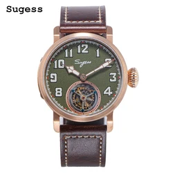 Sugess Tourbillon Bronze Men Watch Original ST8230 Movement HandWind BGW9 Luminous Sapphire CuSn8 WristWatches Crocodile Leather