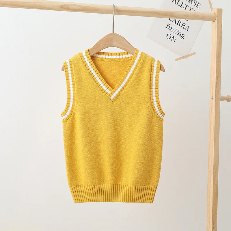 Kids School Uniform Vest Spring Autumn Children's Knitted Stripe Sleeveless Waistcoat For Teen Boys Girls 4-15 Year Pullover