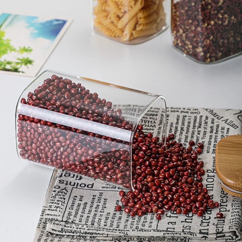 Bamboo Glass Tins Transparent Storage Bottles Tea Beans And Jars Square New Sealed Candy With Snack Coffee Lid Boxes