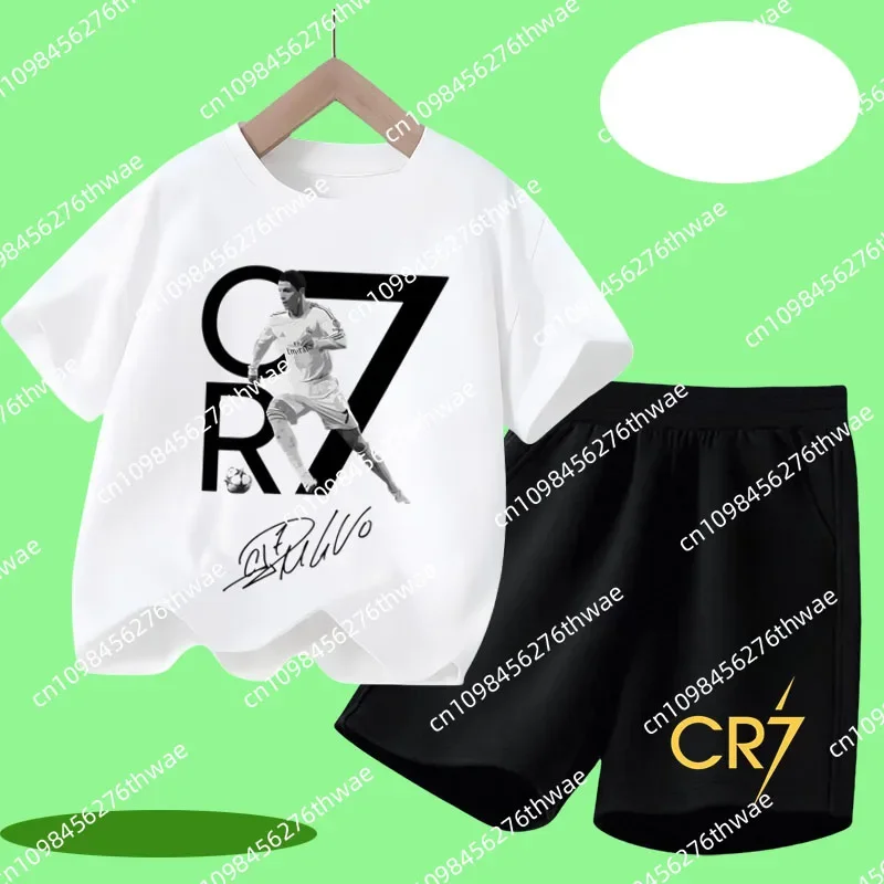 

2025 Cristiano Ronaldo Football Star Sport Shirt Boys and Girls Casual Shirt Children's Printed T-Shirt Set Short Sleeve