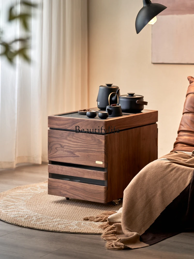

05-*Black walnut low tea cabinet removable low water bar cabinet solid wood tea table